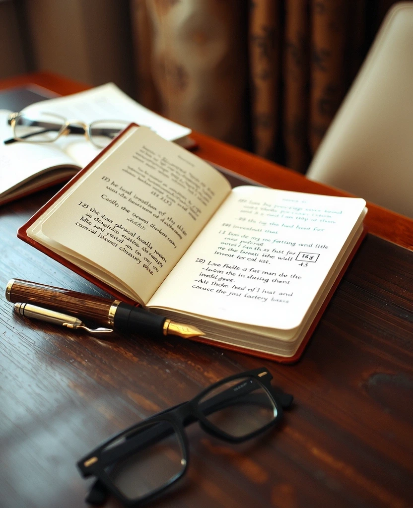 Handwritten investment strategy notes on a desk